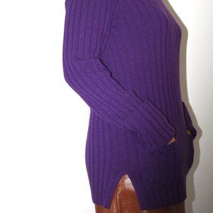 Rena Lange Tunic Ribbed Knit Purple Wool/Cashmere Blend Sweater Pullover Size 8